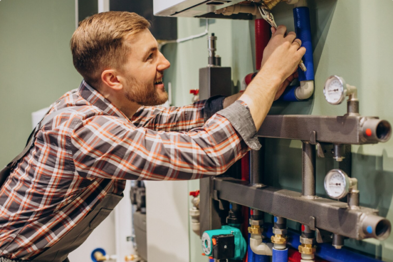 Professional repairing emergency water heater unit